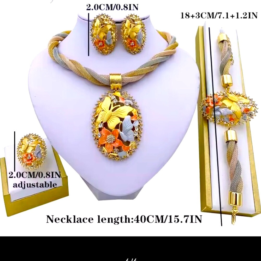 Elegant Gold and Silver Floral Jewelry Set of 4 pieces.